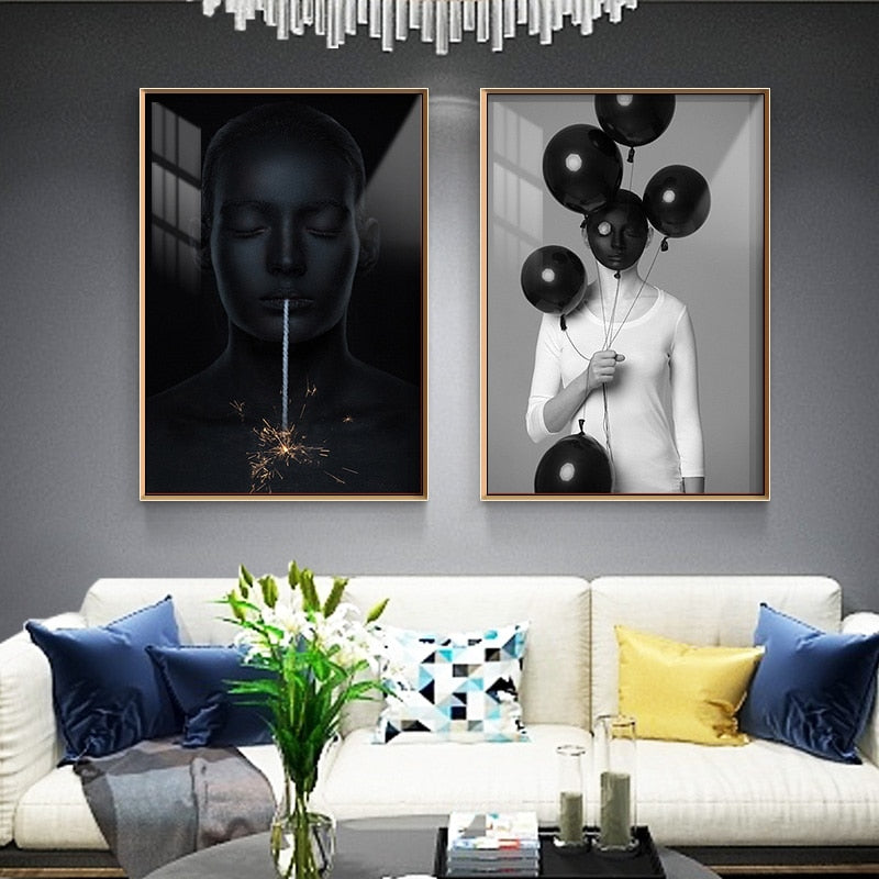 Black and White Balloon Fashion Canvas Art