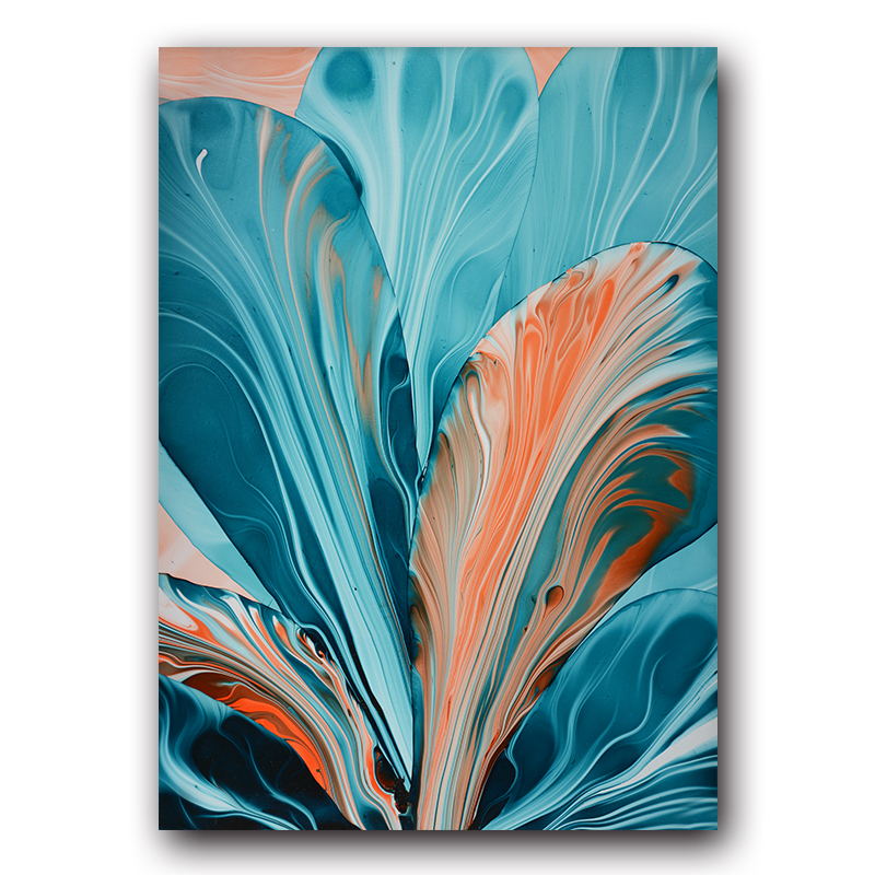 Blue Floral Red Marble Canvas Art