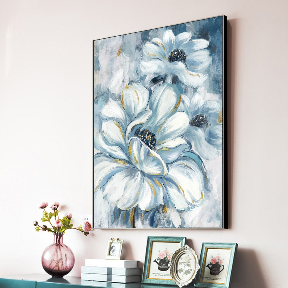 Light Blue Flower Oil Painting Canvas Art