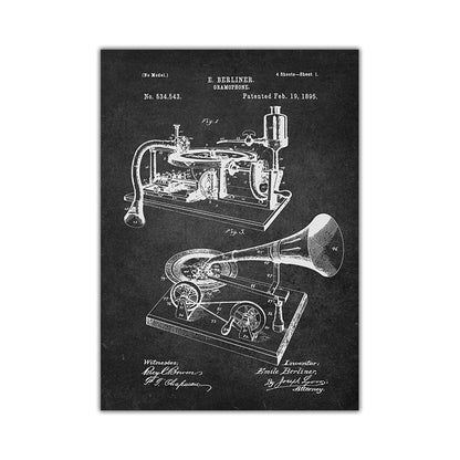 Music Instrument Blueprint Canvas Art