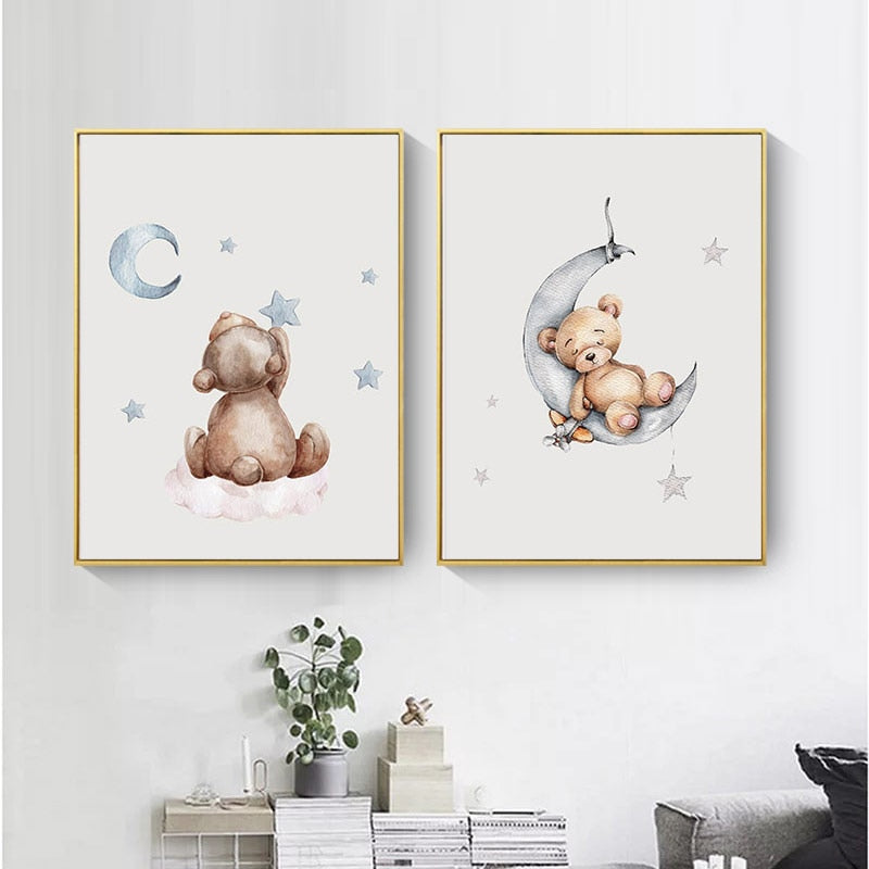 Baby Nursery Wall Art Bear Bunny Canvas