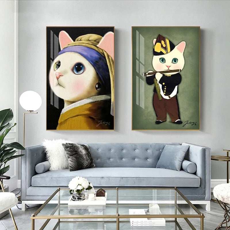 Cartoon Cat Painting Canvas Art