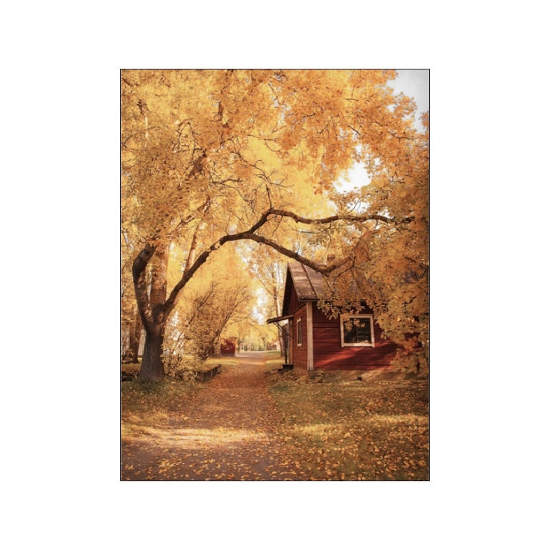 Autumn Forest Wooden House Canvas Art