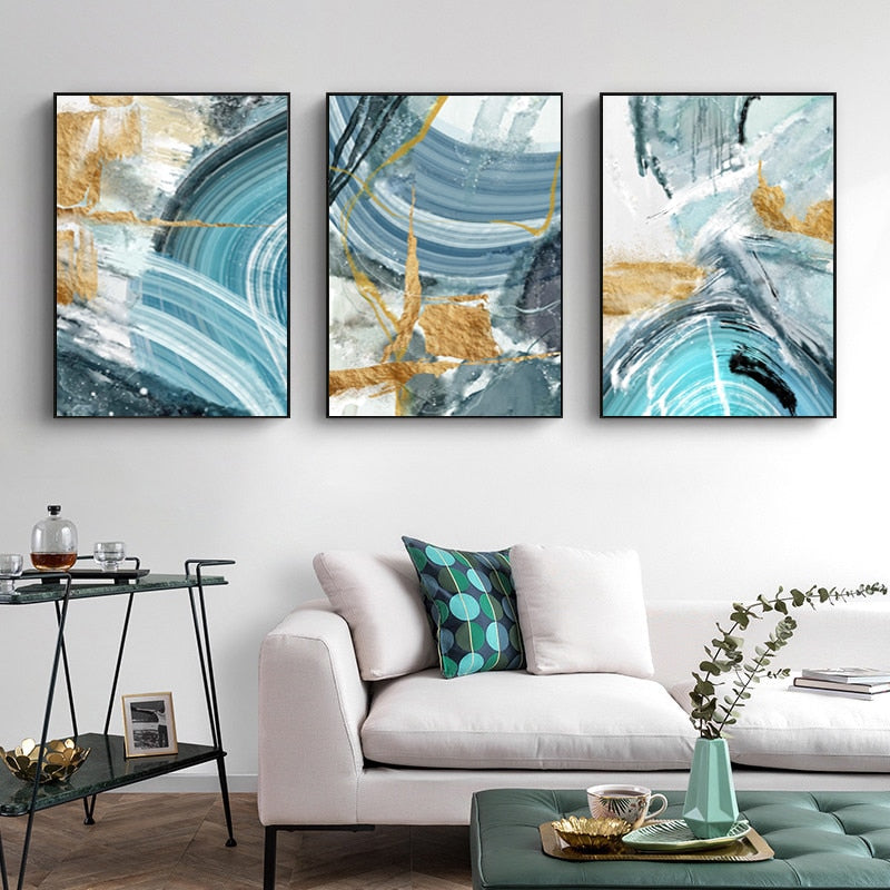 Blue Gold Marble Canvas Art