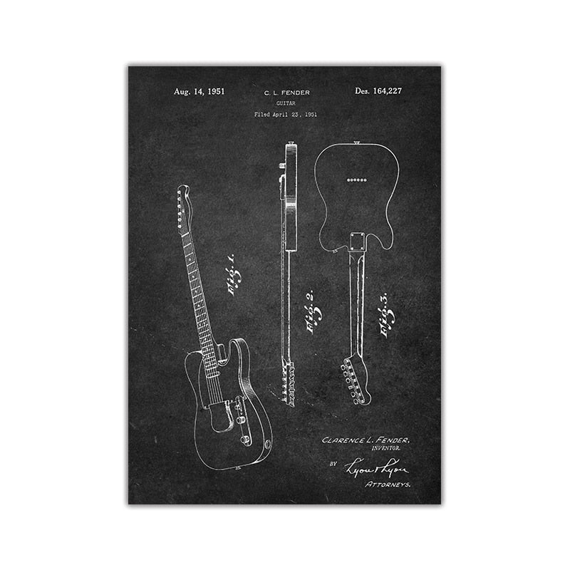 Music Instrument Blueprint Canvas Art