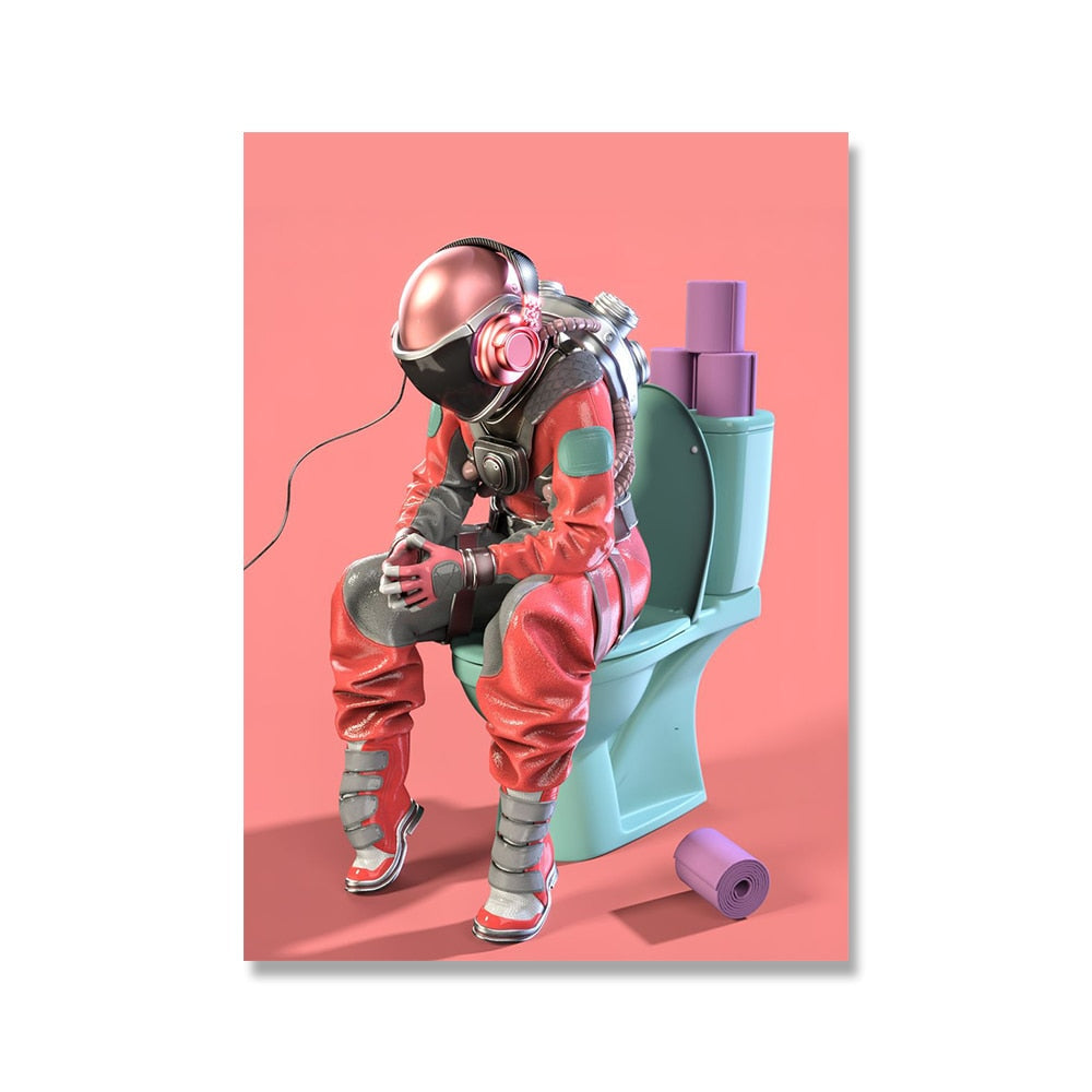 Astronaut in the Toilet Canvas Art