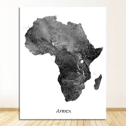 Gray Black and White Map of Africa Canvas Art