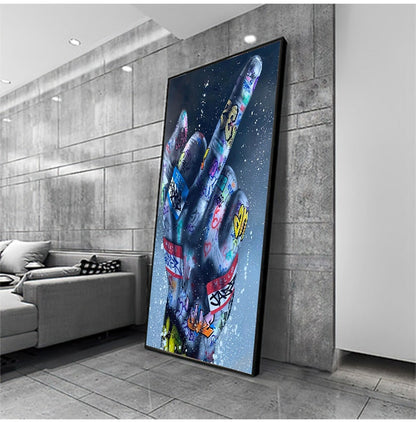 Middle Finger Gesture Graffiti Art Canvas