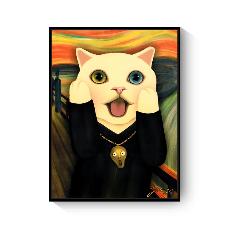 Cartoon Cat Painting Canvas Art