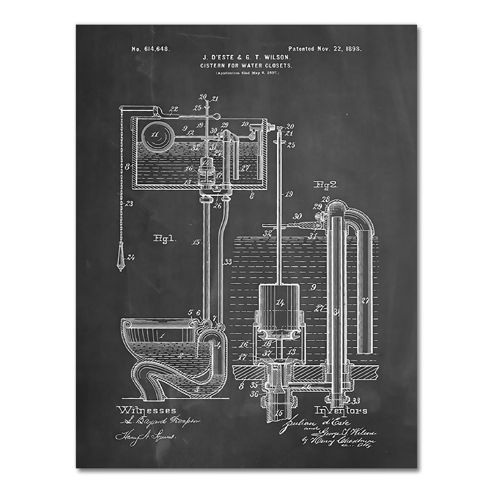 Toilet Cistern Patent Blueprint Canvas Art