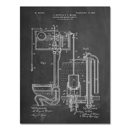 Toilet Cistern Patent Blueprint Canvas Art