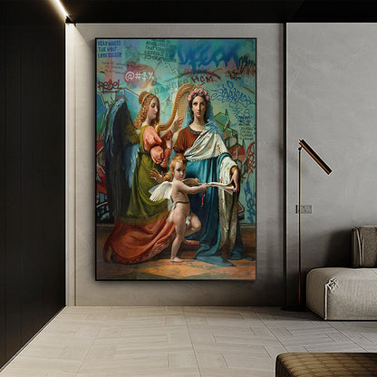 Virgin Mary and Baby Angel Canvas Art