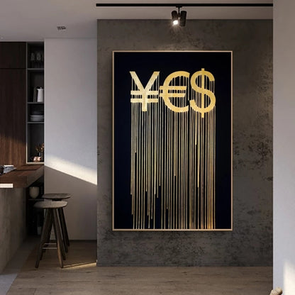 Golden Yen Euro and Dollar Abstract Canvas Art