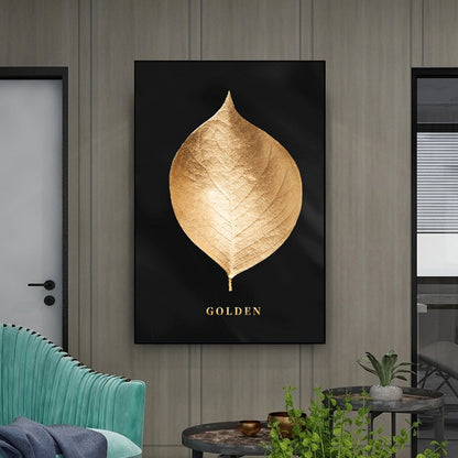 Gold Black Leaf Canvas Art