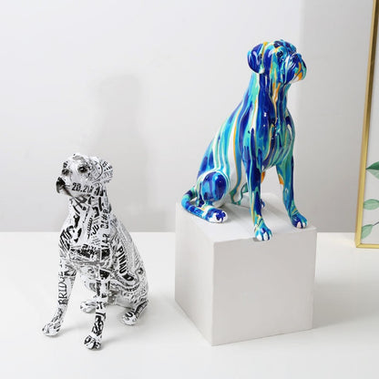 Painted Boxer Dog Resin Statue