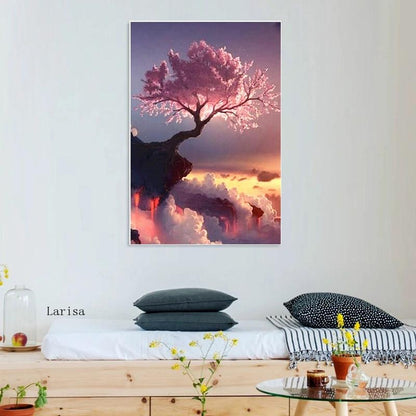 Peach Tree Scenery On The Edge of The Cliff Canvas Art