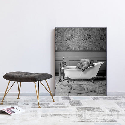 Baby Elephant in Bathtub Canvas Art