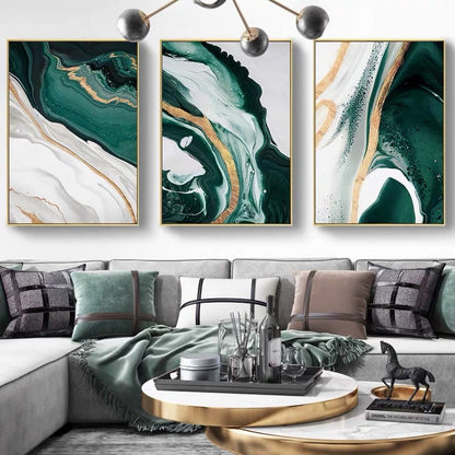 White Green Gold Marble Canvas Art