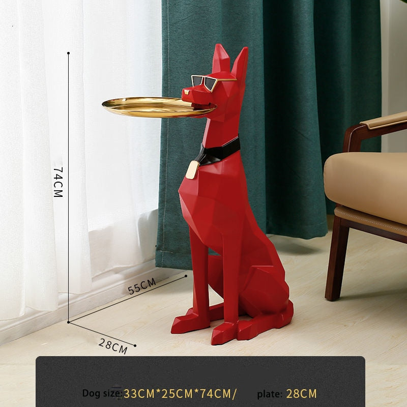 Waiter Dobermann Tray Statue