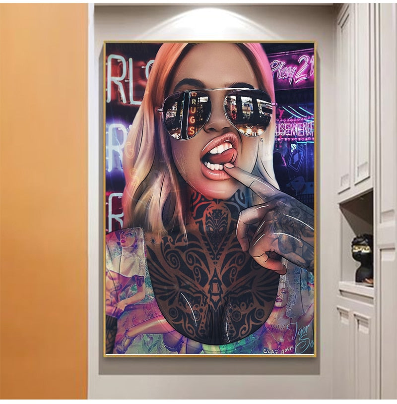 Graffiti Tattoo Bad Girl Wall Art Canvas