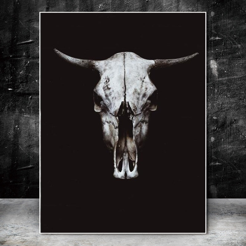 Nordic Black White Cow Skull Canvas Art