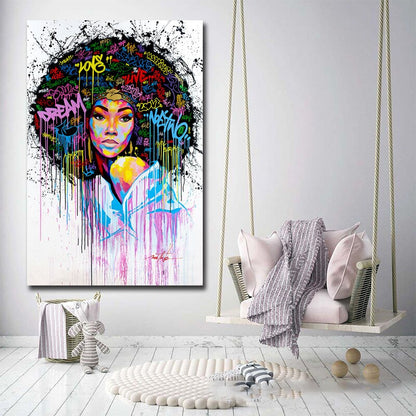 Graffiti Natural Hair Black Woman Canvas Art