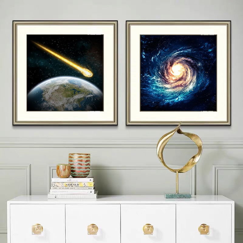 Starry Sky Night Astronaut Planet Canvas Art