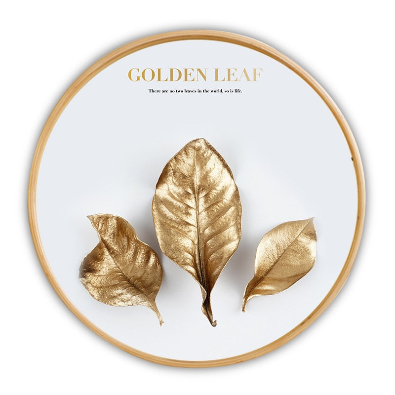 Luxury Round Golden Leaf Canvas Art