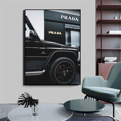 Black and White Luxury Fashion Super Car Canvas Art