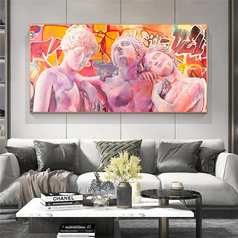 The Three Goddess Sculpture Graffiti Canvas Art