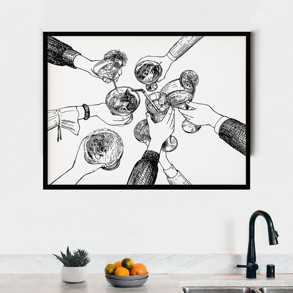 Black and White Funny Bar Kitchen Line Canvas Art