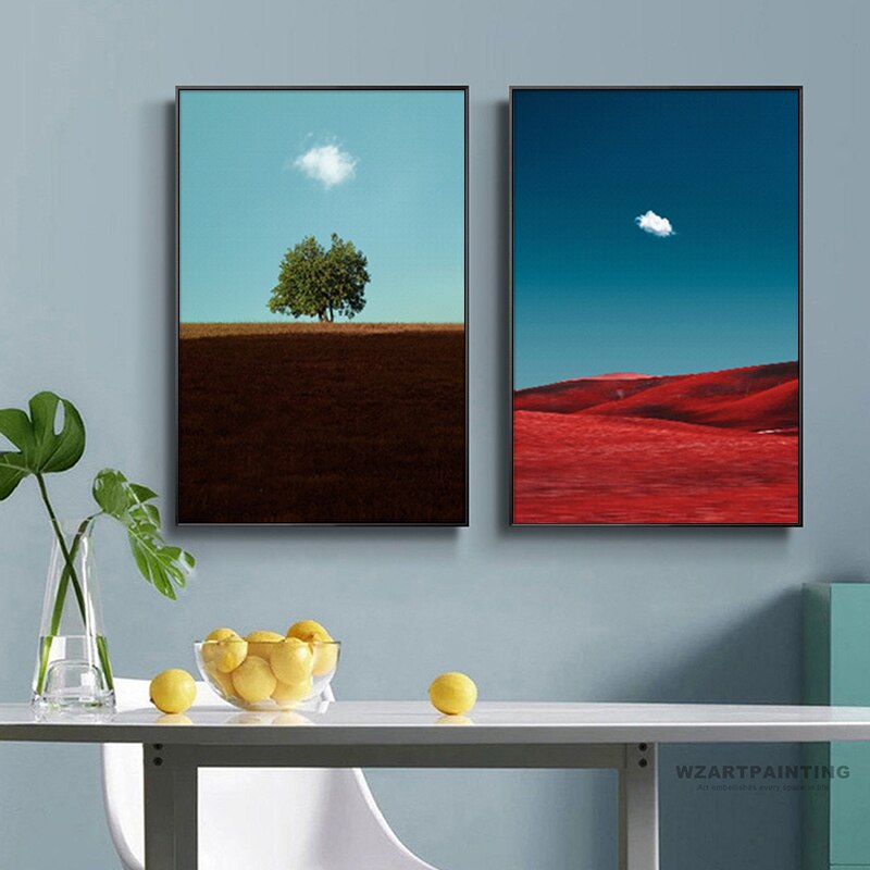 Simple Blue Sky and White Clouds Landscape Canvas Art