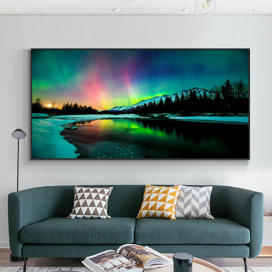 Aurora Northern Lights Scenery Landscape Wall Art Canvas