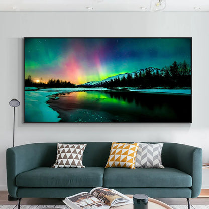 Aurora Northern Lights Scenery Landscape Wall Art Canvas