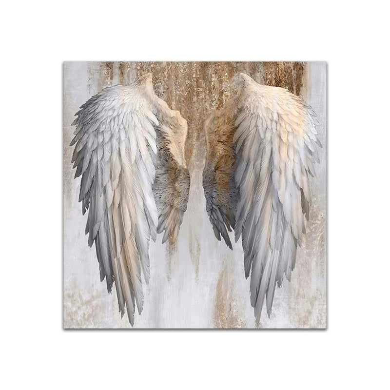 White and Gold Angel Wings Canvas Painting Art