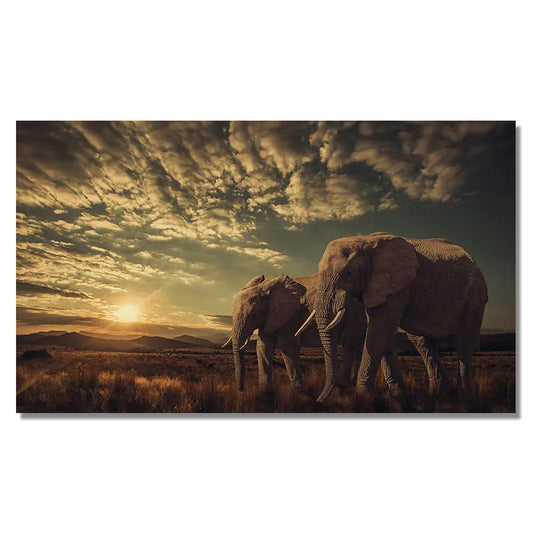 African Savannah Sunset Two Elephants Wall Art Canvas