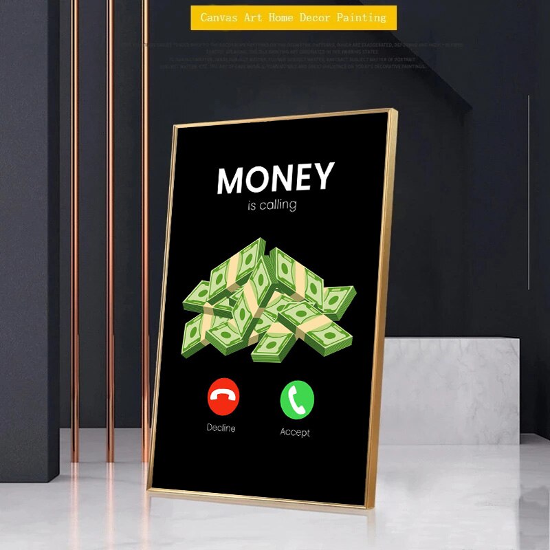 Money Is Calling Inspirational Canvas Art