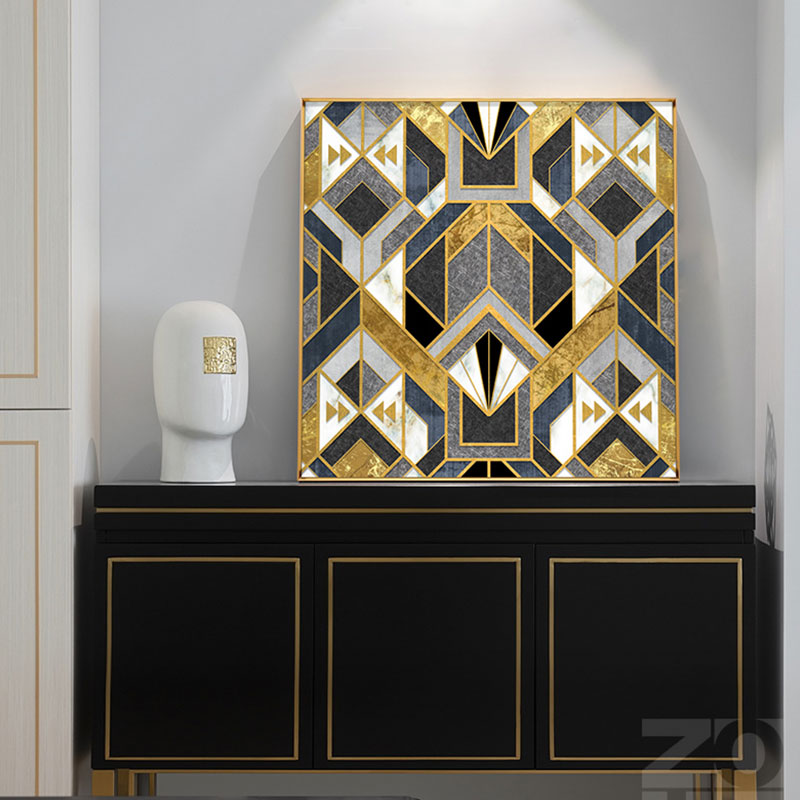 Geometry Pattern Gold Gray Canvas Art