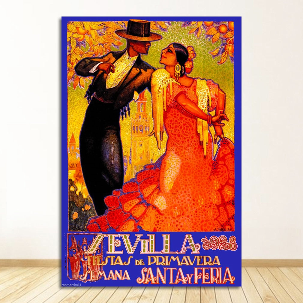 Spain Seville Flower Girl Travel Canvas Painting Art