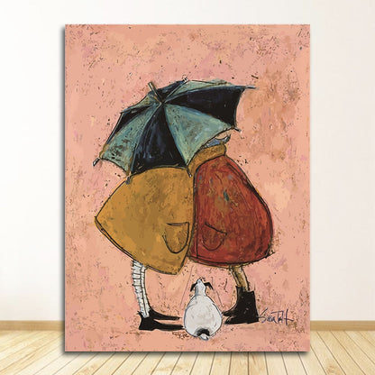 Couple with Dog Pet Canvas Wall Art