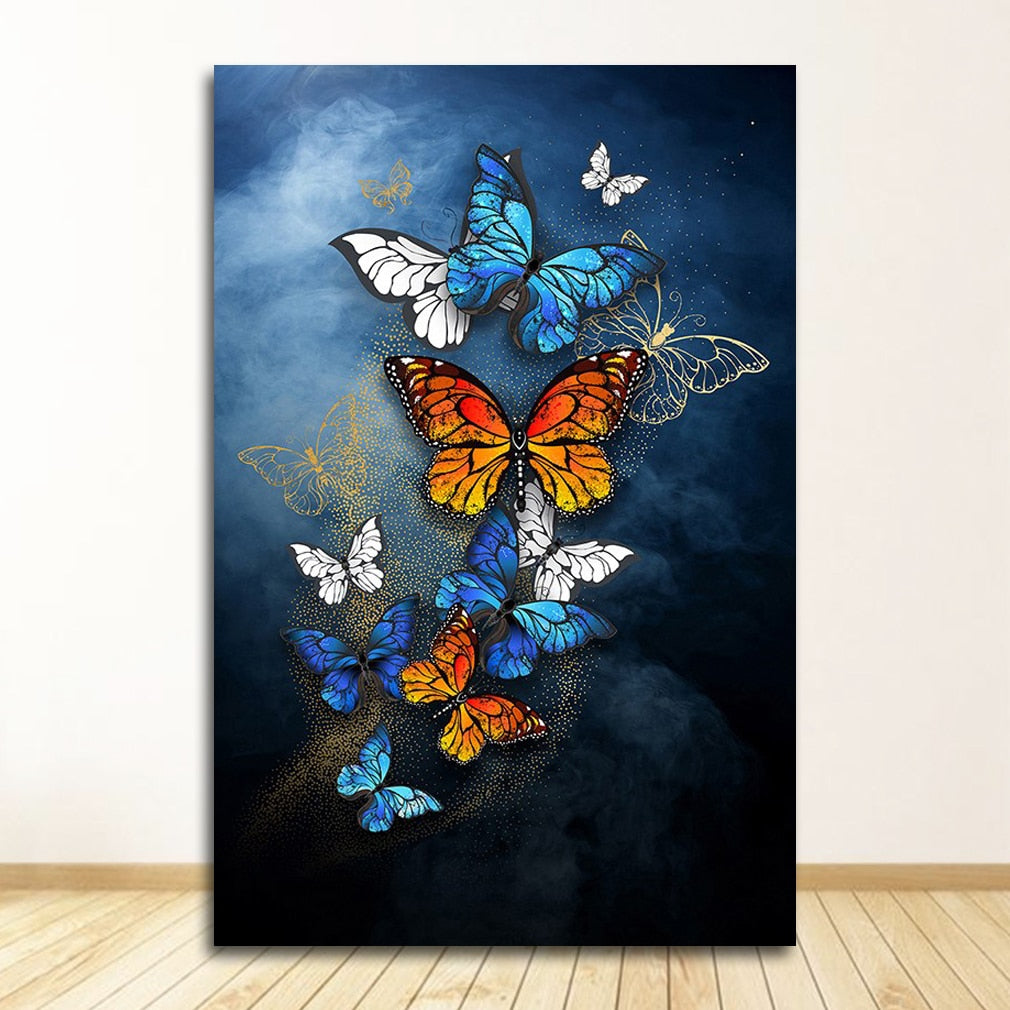 Blue Gold Butterfly Canvas Art