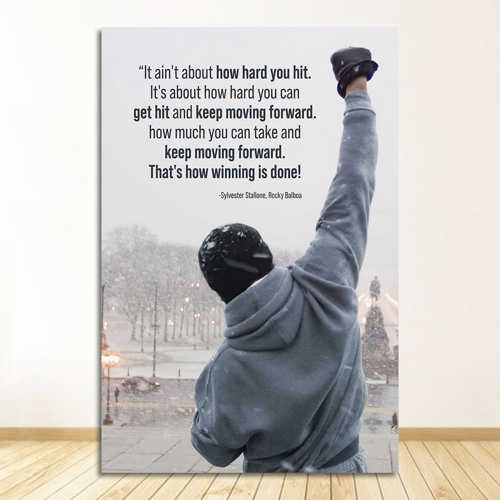 Black and White Rocky Balboa Boxing Quotes Canvas Art