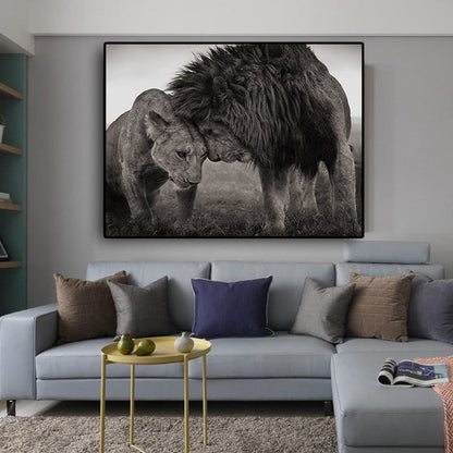 Lions Head to Head Black and White Canvas Art