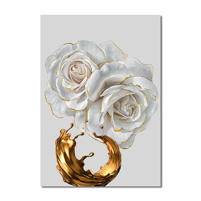 White Flower Painting Gold Foil Canvas Art