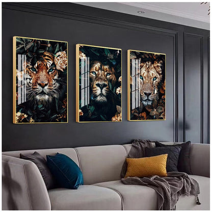 Lion Tiger in Flowers Canvas Art