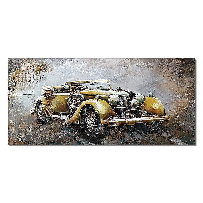 Retro Vintage Motorcycle Car Oil Painting Wall Art Canvas