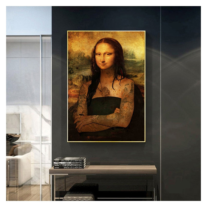 Art Mona Lisa Smoking Joint Canvas