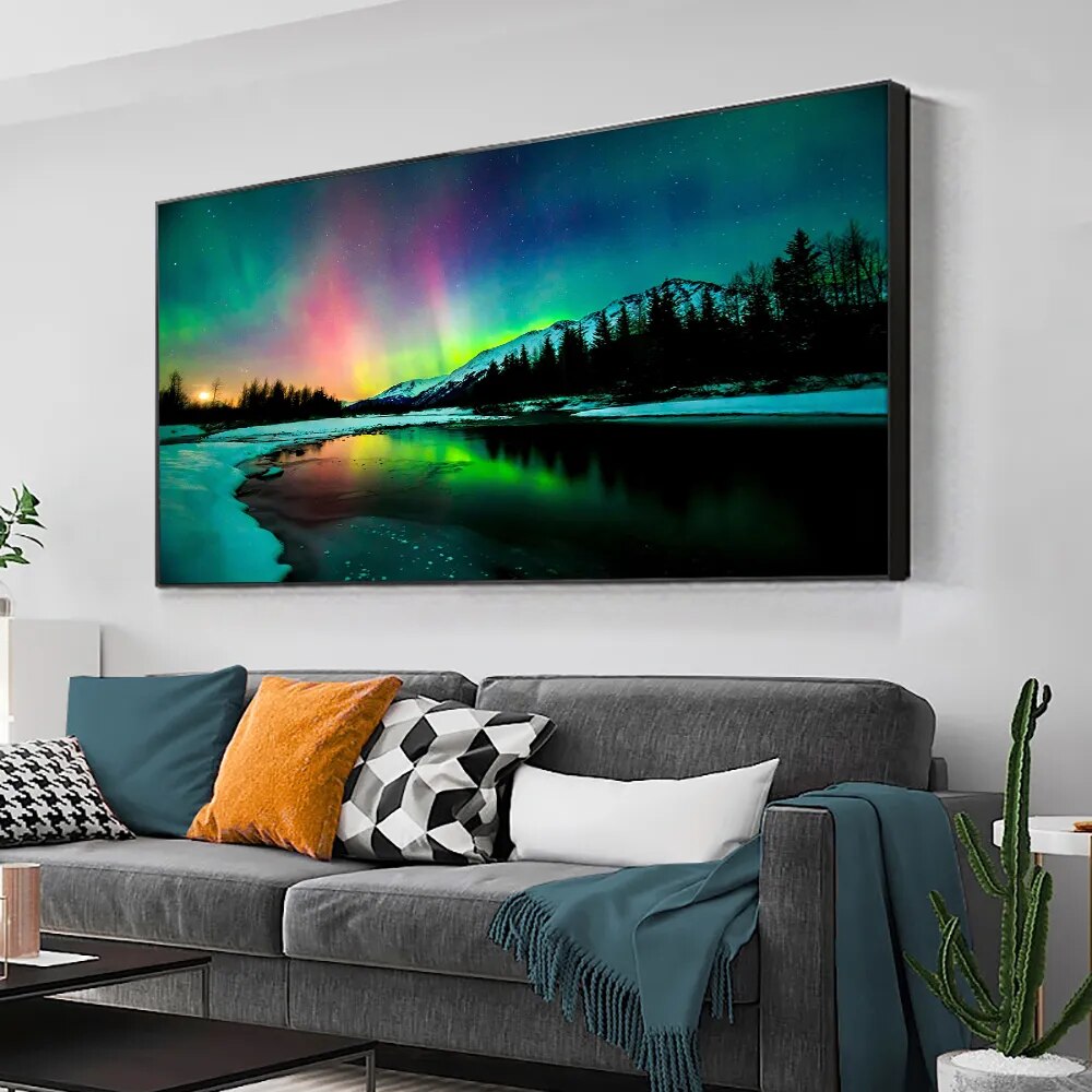 Aurora Northern Lights Scenery Landscape Wall Art Canvas