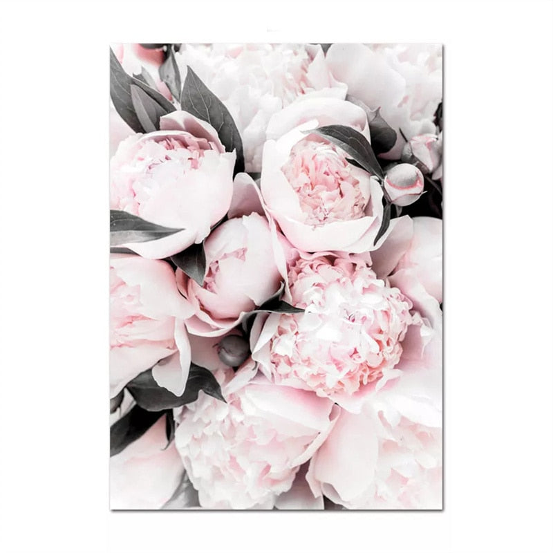 Pink Rose Peony Cherry Blossoms Canvas Art