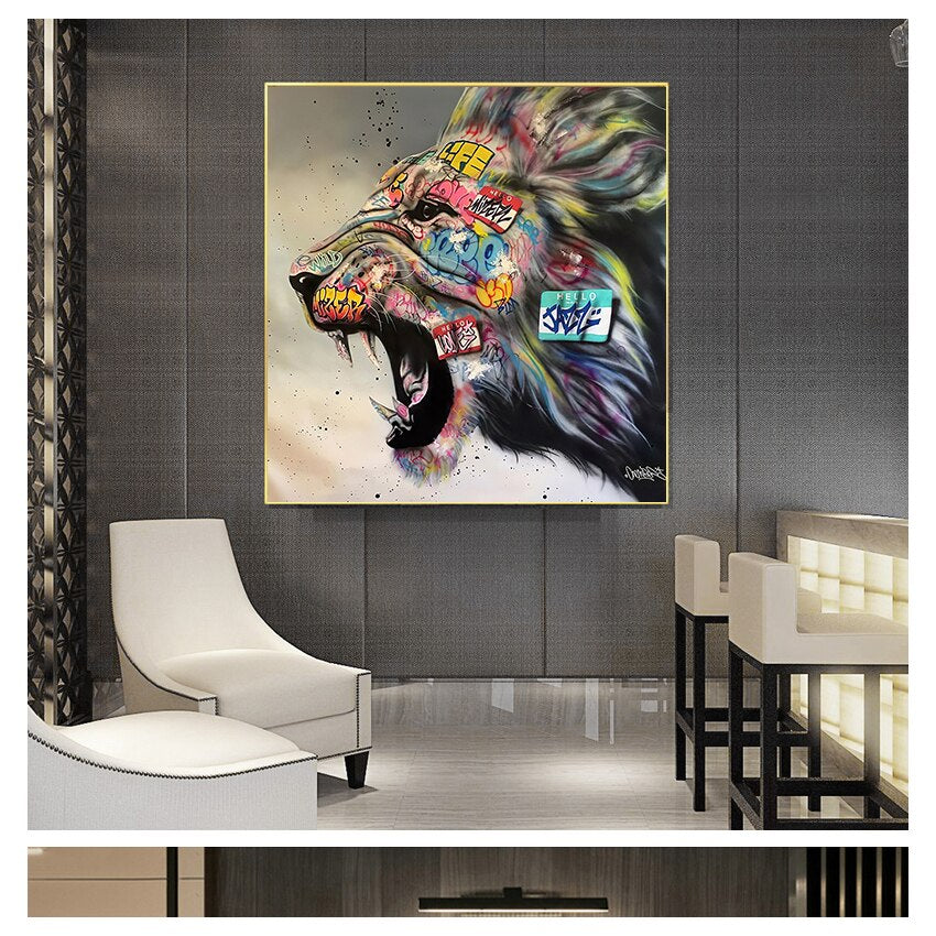 Roaring Lion Graffiti Canvas Art